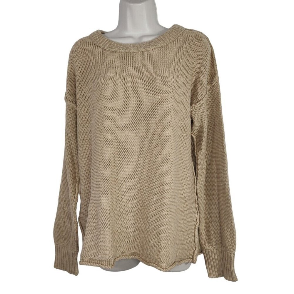 Tarse Brown Knit Sweater Women Size L Long Sleeve Cotton Acrylic